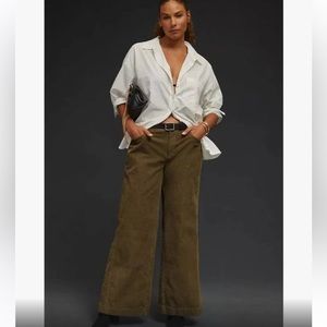 $140 Anthropologie Pilcro women’s Wide Leg Corduroy Pants 16 W Gwen Green NEW
